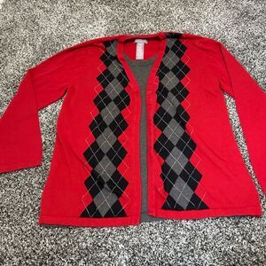 Laura Scott Red Argyle Women's Sweater size large